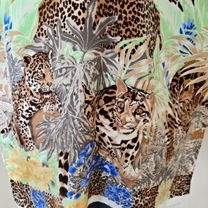 Medici Silk Leopard & Floral Silk Acarf Oblong made in Italy blue mint green.